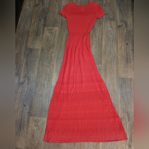 BCBGMaxAzria Sydnie Short Sleeve Knit Maxi Dress in Lipstick Red.  - Picture 9 of 14